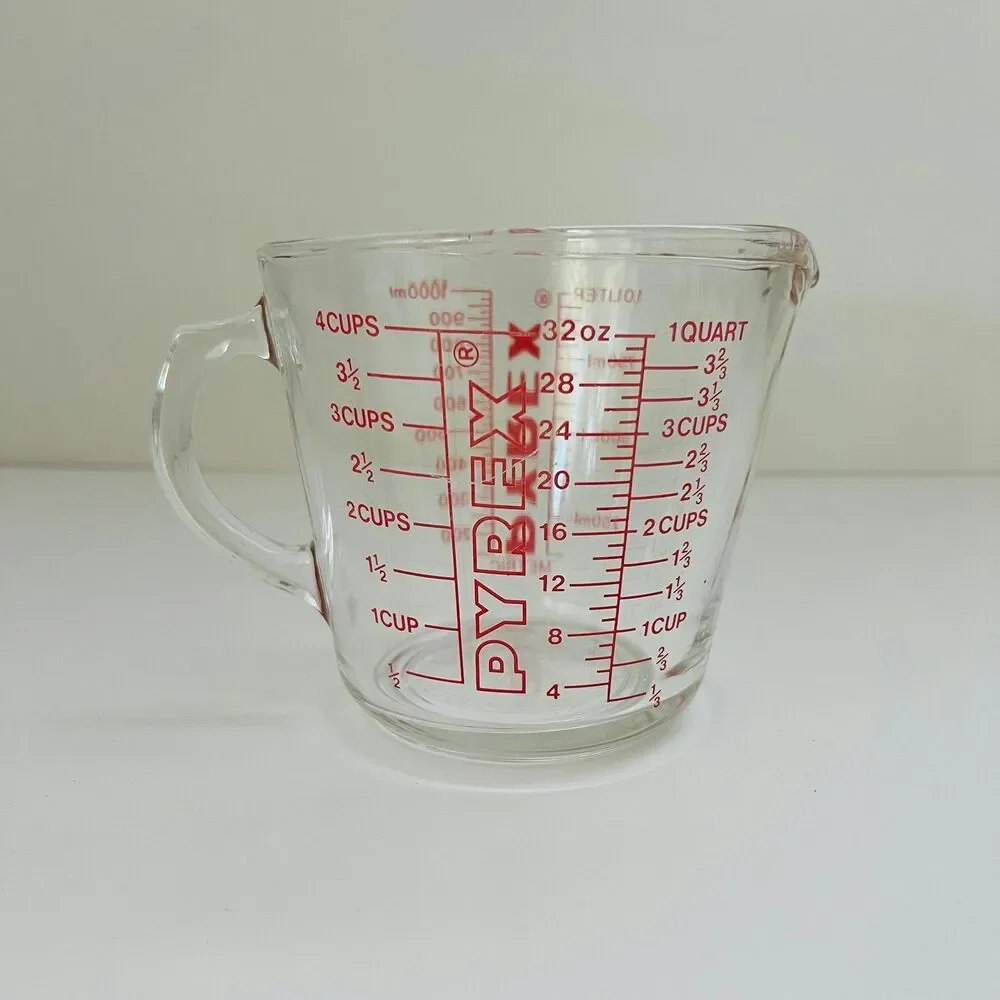 PYREX (All Caps) 4 Cup / 1 Qt / 32 oz / 1 L Glass Measuring Cup With Handle